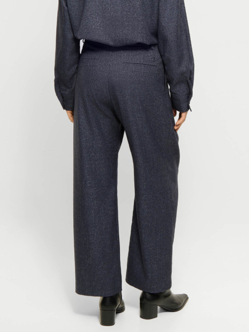 Cropped melange wide-pleat pants navy mel 36