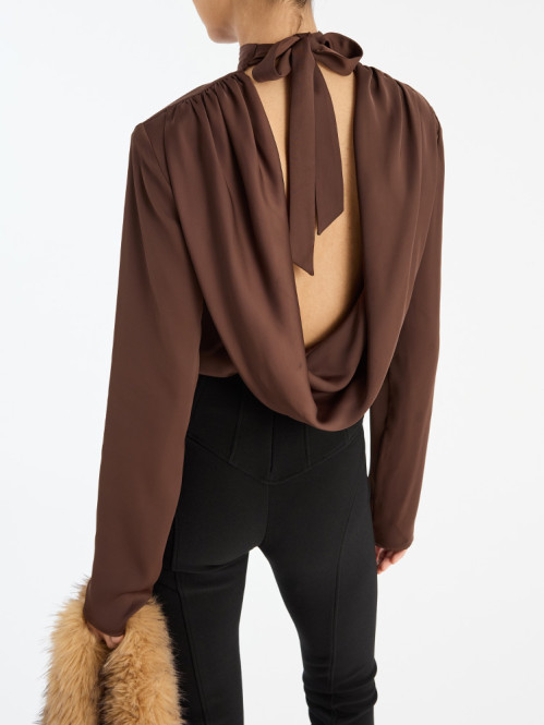 Satin drapy back top chicory coffee 