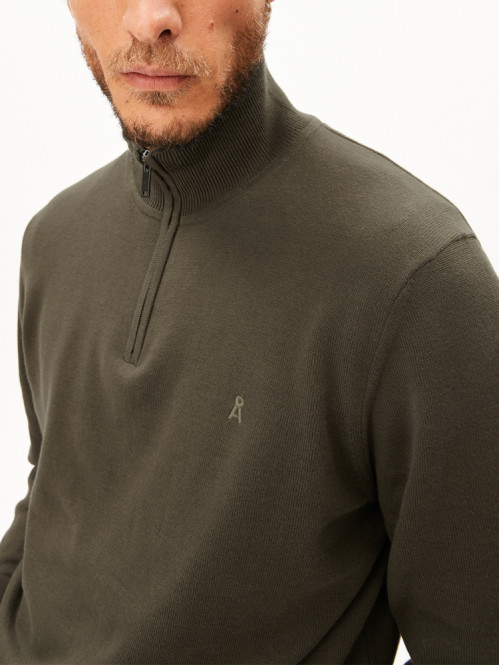 Faabes zip knit sweater dk earth 