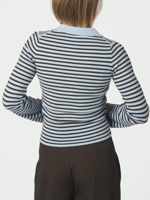 Fannya ls stripe knit polo lt blue stripe 