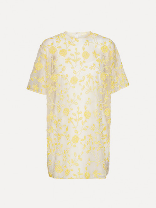 Flower beads boxy dress egret 