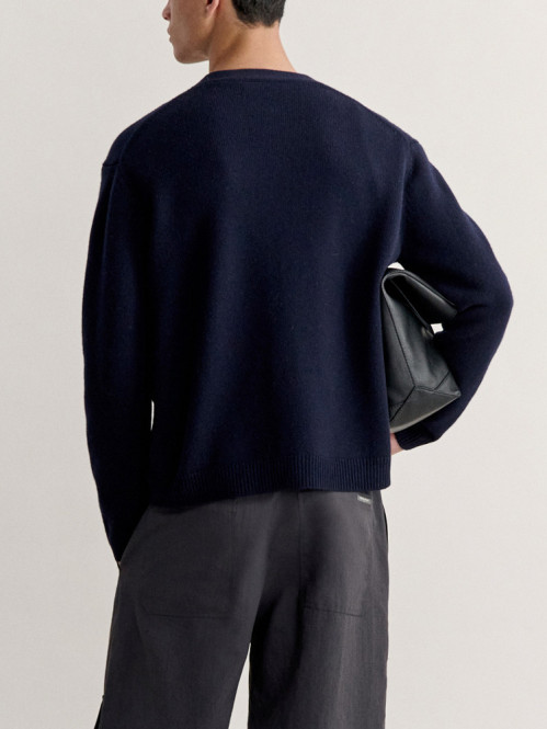 Fox head intarsia merino cardigan navy lt grey gy 