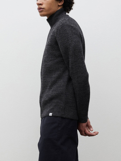 Hagen wool cotton rib cardigan dk grey 