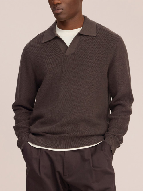 Hope rib knit polo brown mel 