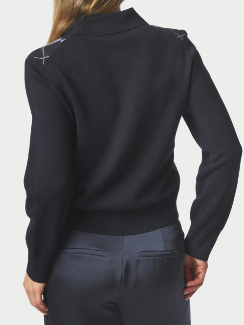 Julina check knit blouse navy 