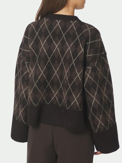 Kick check knit blouse dark brown 