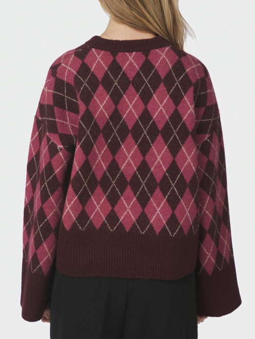 Kick check knit blouse wine 