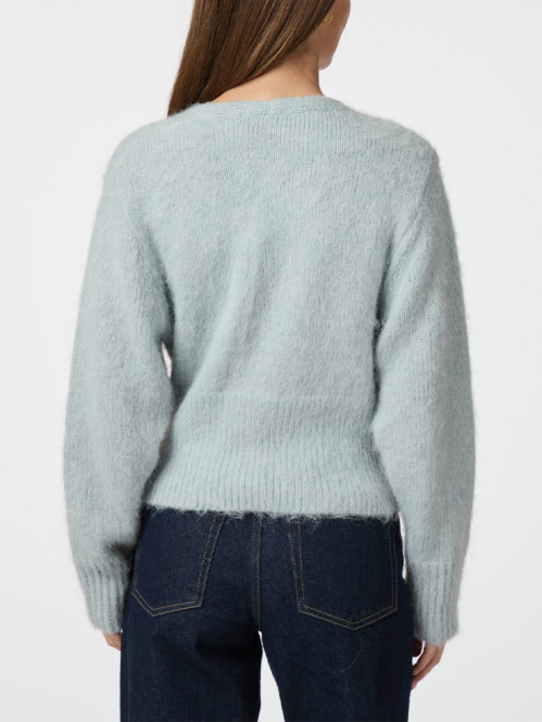 Kilua fluffy wrap knit blouse lt blue XS