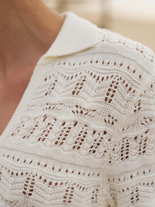 Marisini stitch polo knit top off white 