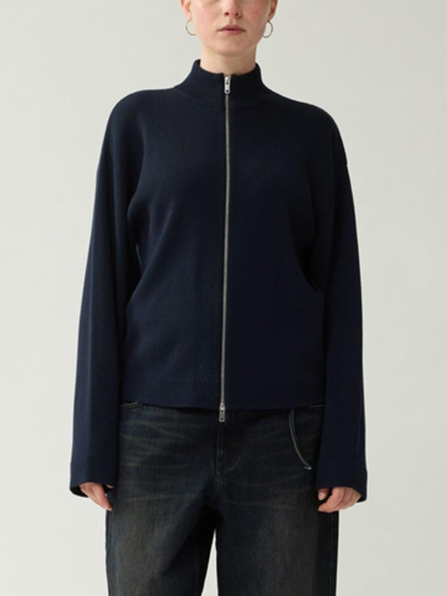 Merino wool zip trough cardigan night 