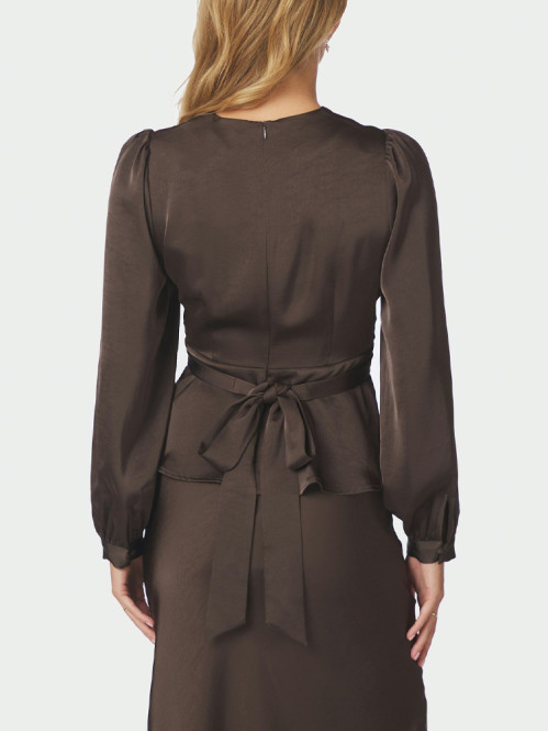 Rista heavy sateen blouse dark brown 