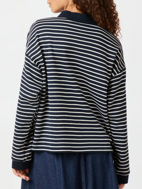 Sara stripe polo blouse navy 