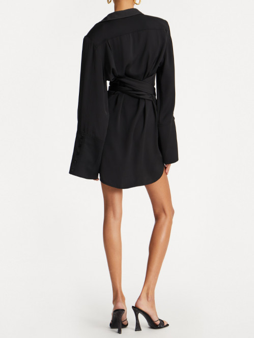 Satin tie shirt dress black 
