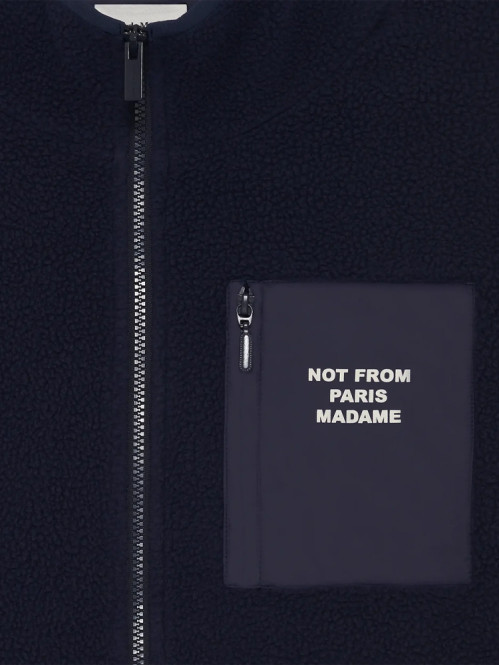Slogan zipped sherpa jacket navy 