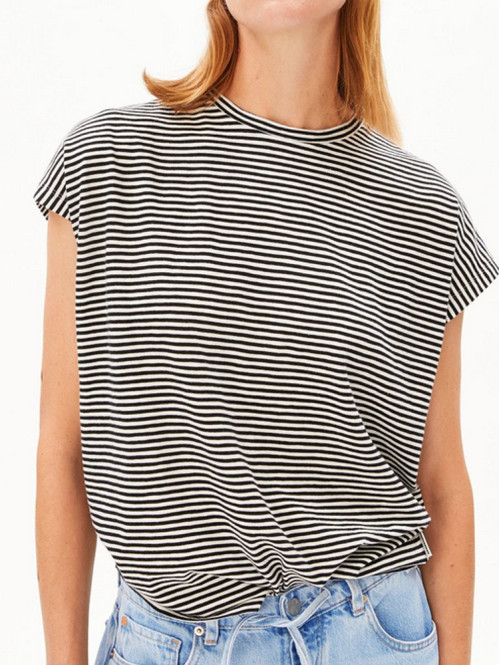 Slub jersey stripe t-shirt black oatmilk 