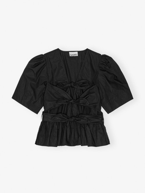 Washed stretch tie strap blouse black 