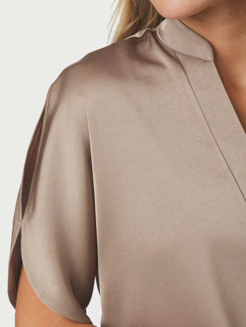 Anelle heavy sateen blouse dark taupe 