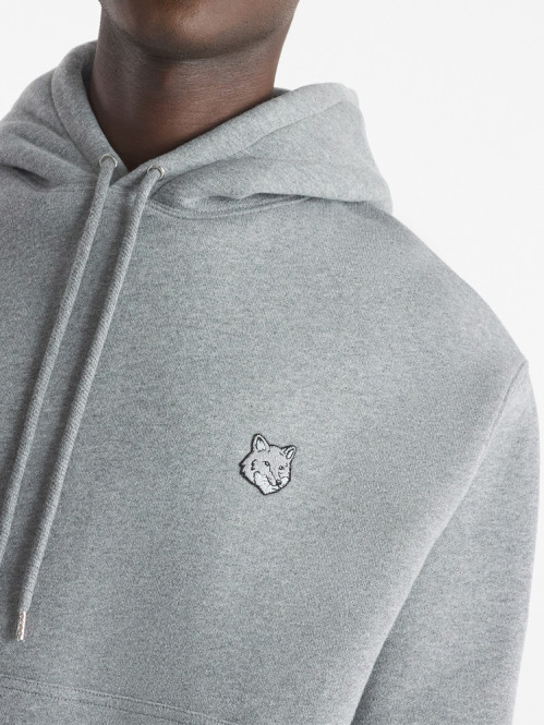 Bold fox head patch hoodie grey mel 