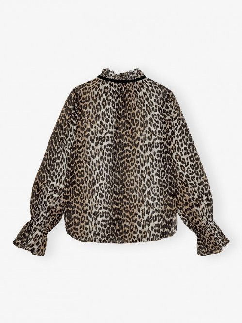 Chiffon tie string shirt leopard 