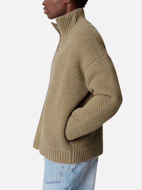 Comb zip up sweater dk beige 