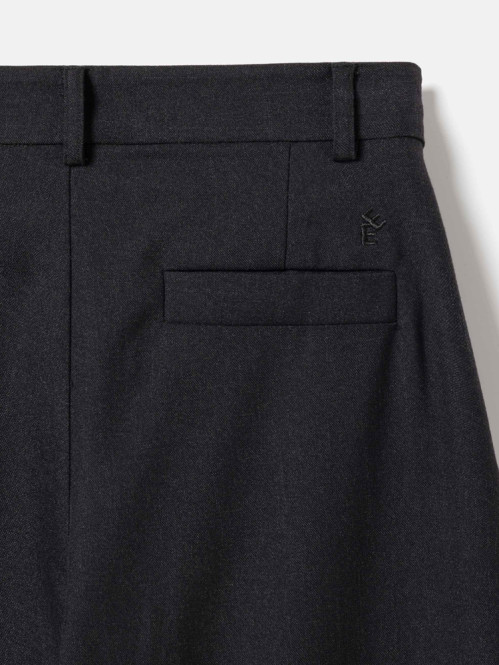 Cropped melange wide-pleat pants black mel M