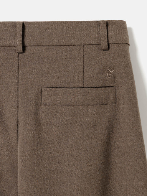 Cropped melange wide-pleat pants brown mel 
