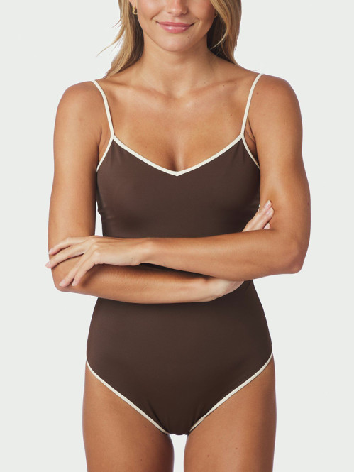 Felice solid contrast swimsuit dark brown 