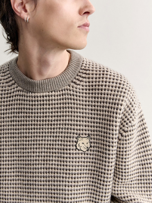 Fox head waffle stitch knit moon beige 