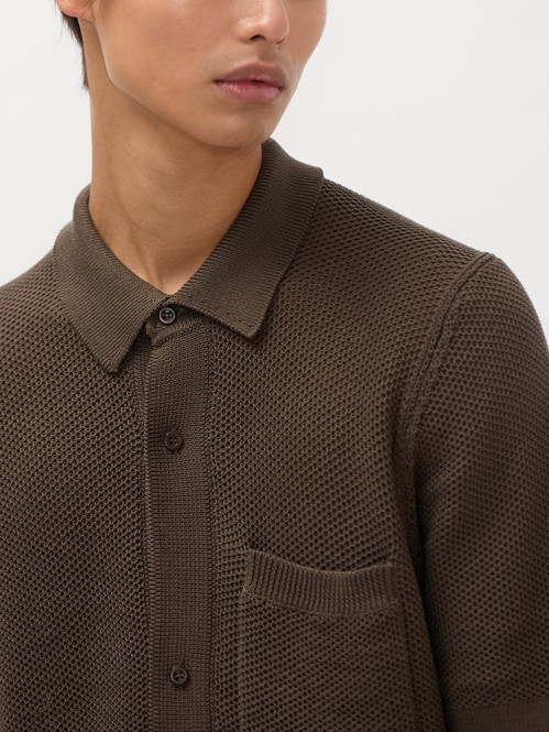 Fredensborg mercerised cotton knitted shirt coffee 