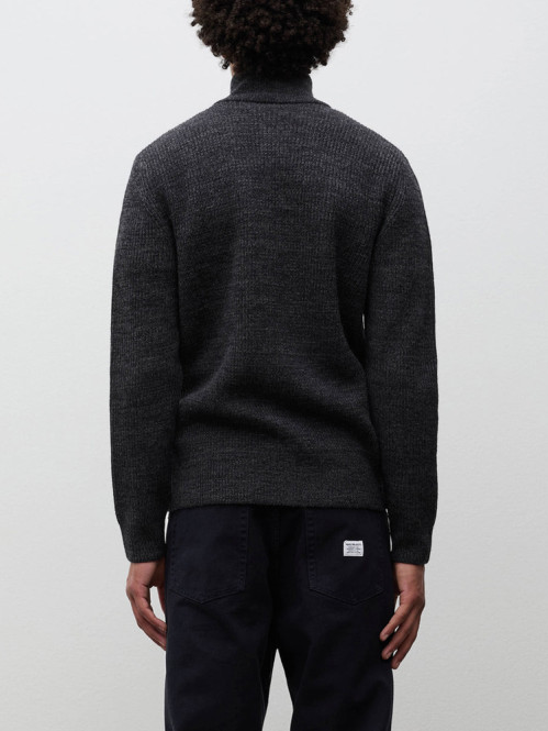 Hagen wool cotton rib cardigan dk grey 