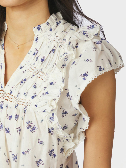 Jayla small blossom top white blue M