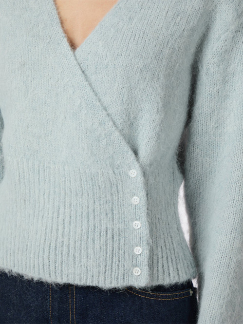 Kilua fluffy wrap knit blouse lt blue XS