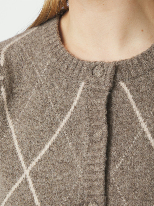 Koteas check knit cardigan taupe 