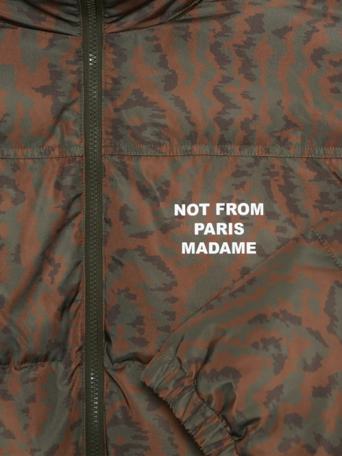 Slogan moiré puffer jacket khaki 
