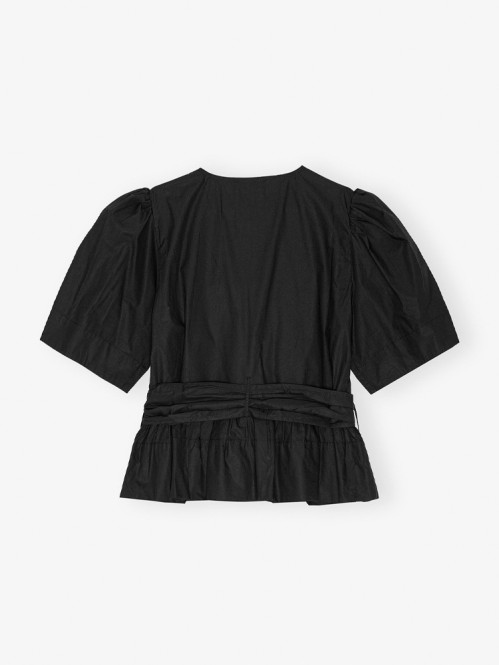 Washed stretch tie strap blouse black 