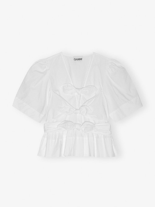 Washed stretch tie strap blouse white 