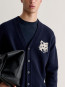 Fox head intarsia merino cardigan navy lt grey gy 