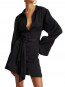 Satin tie shirt dress black 